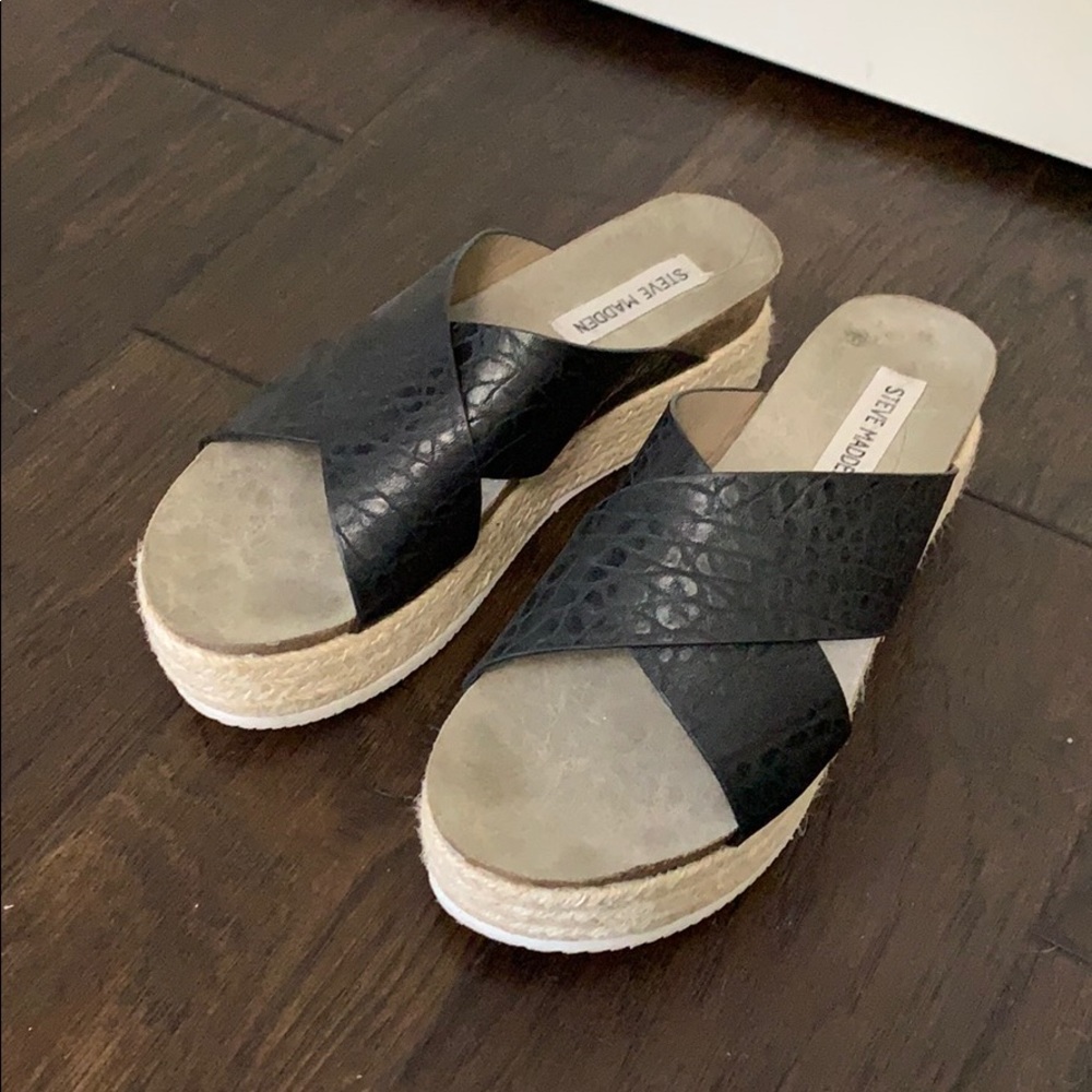 ❤️Steve Madden Black Platform Espadrille Slides 8